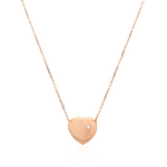 14k Rose Gold Necklace with a Diamond Embellished Flat Heart Design - Selectique 