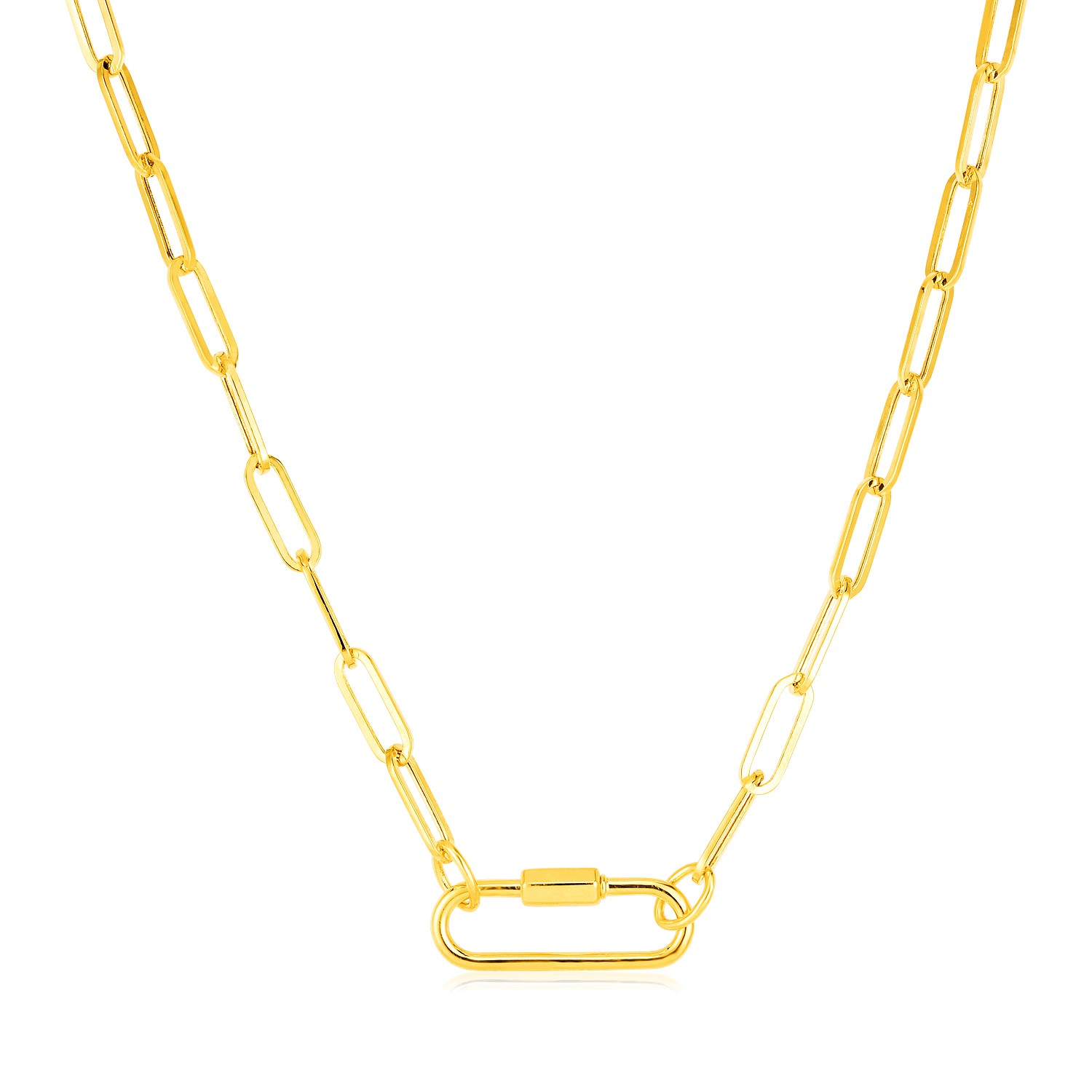 14k Yellow Gold Paperclip Chain Necklace with Oval Carabiner Clasp - Selectique 