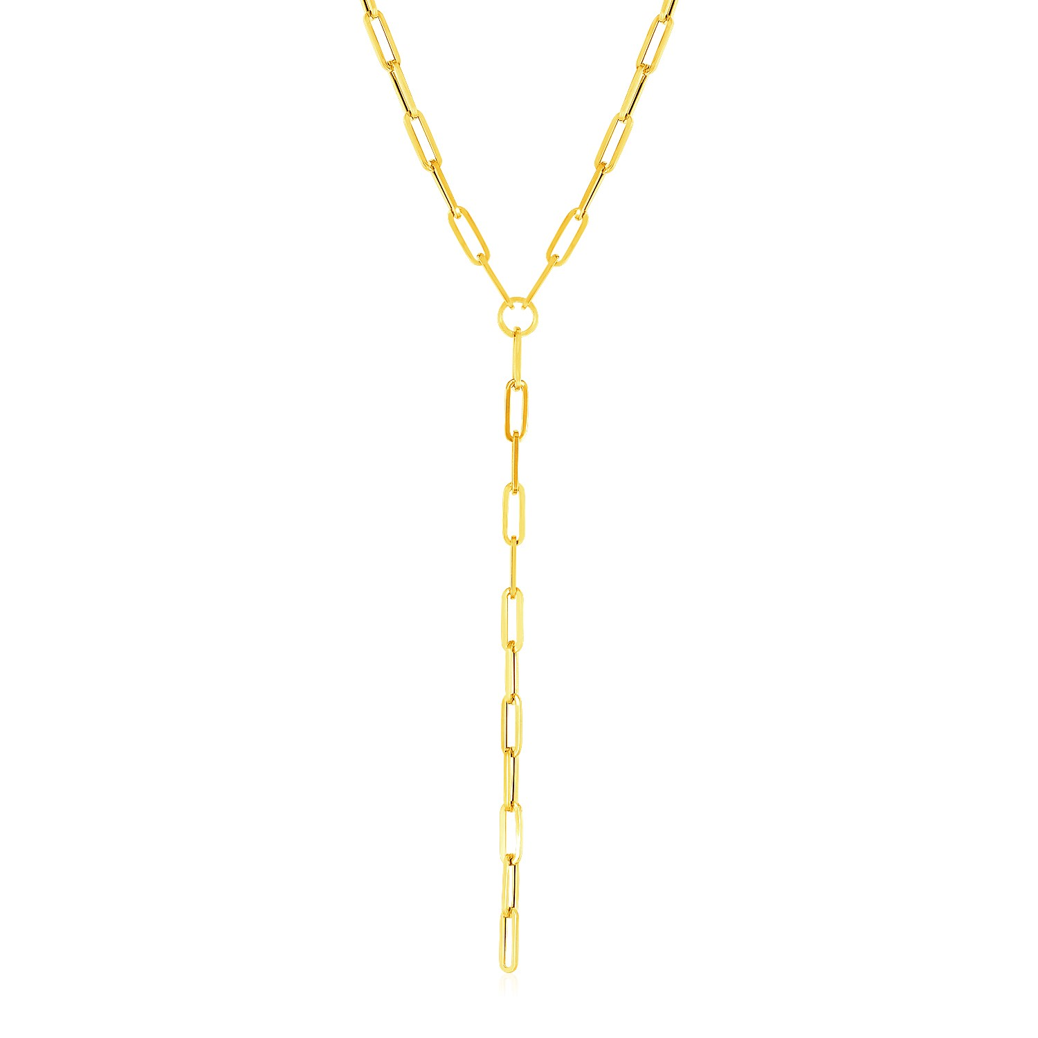 14k Yellow Gold Paperclip Chain Lariat Necklace - Selectique 