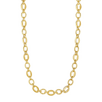 Shiny and Textured Oval Link Necklace in 14k Yellow Gold - Selectique 