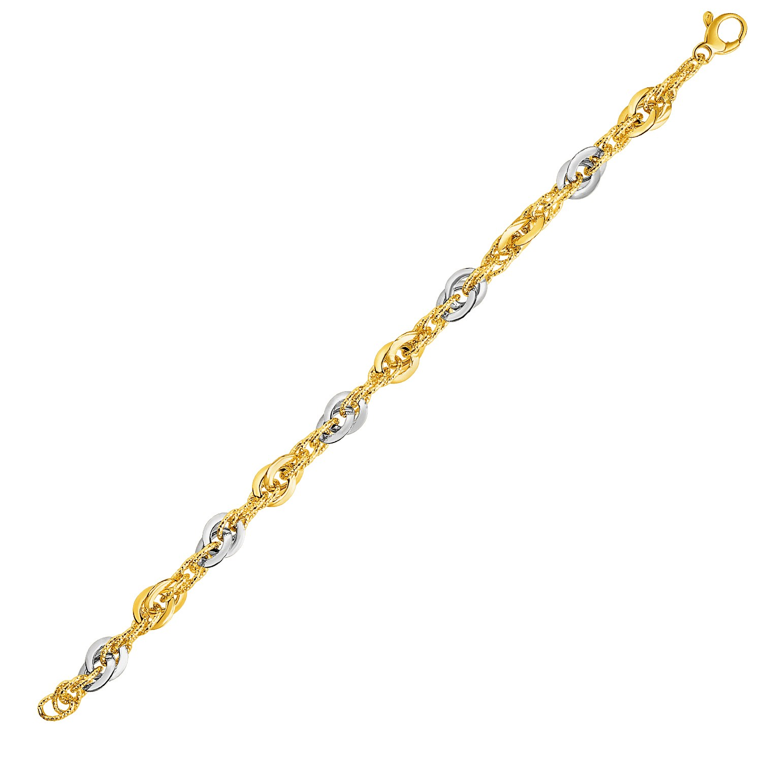 14k Two-Tone Yellow and White Gold Double Link Textured Bracelet - Selectique 