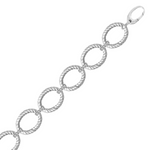 Sterling Silver Rhodium Finished Diamond Accented Cable Oval Bracelet (.20cttw) - Selectique 