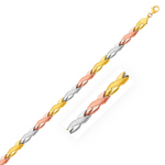 14k Tri-Color Gold Shiny and Textured X Link Bracelet - Selectique 