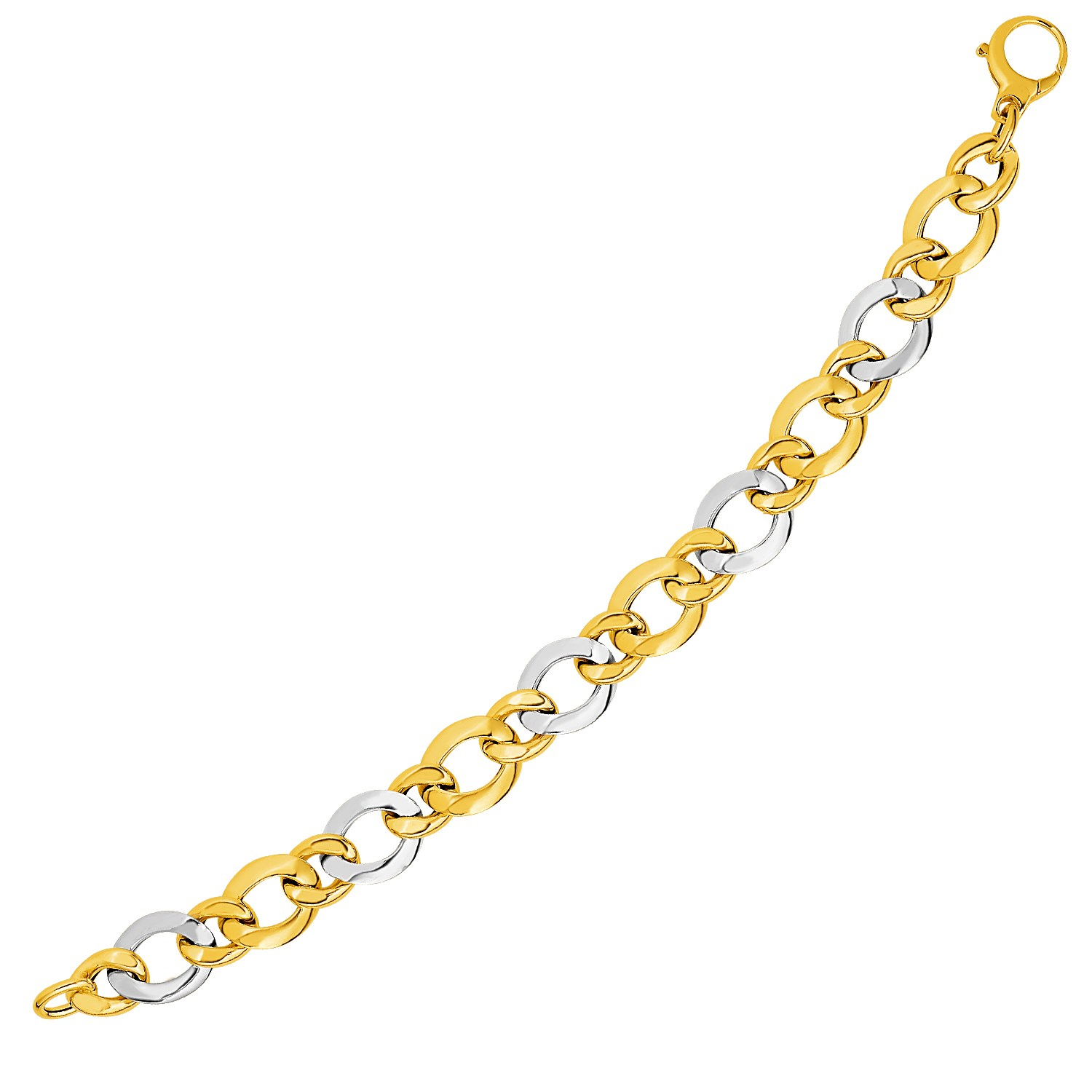 14k Two-Tone Yellow and White Gold Alternating Size Link Bracelet - Selectique 