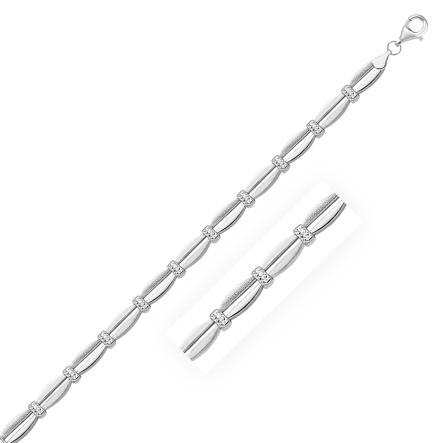 14k White Gold Curved Bar Diamond Cut Fancy Bracelet - Selectique 