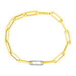 14k Yellow Gold Paperclip Chain Bracelet with Diamond Link - Selectique 