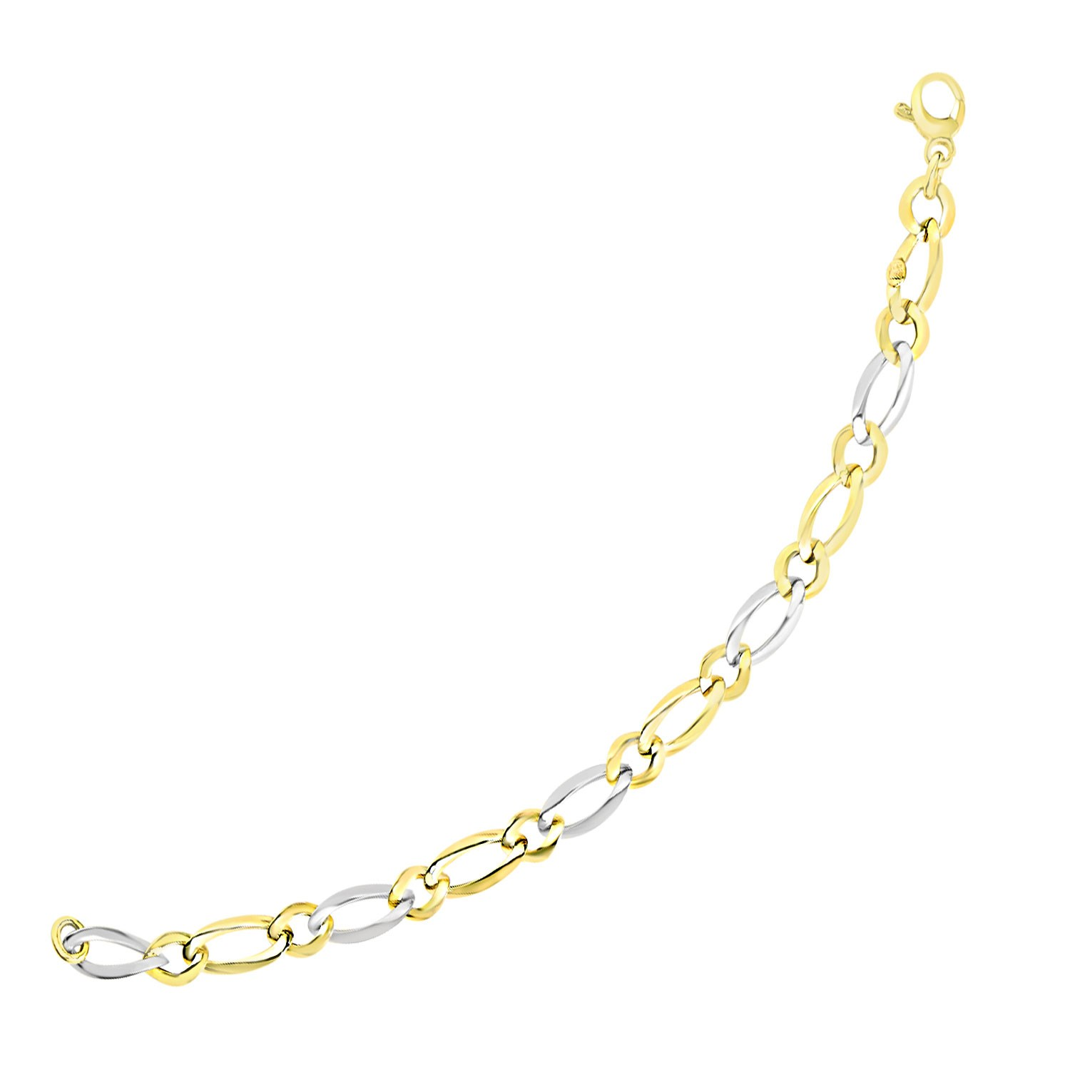 14k Two-Tone Gold Figaro Chain Bracelet with Long and Short Links - Selectique 