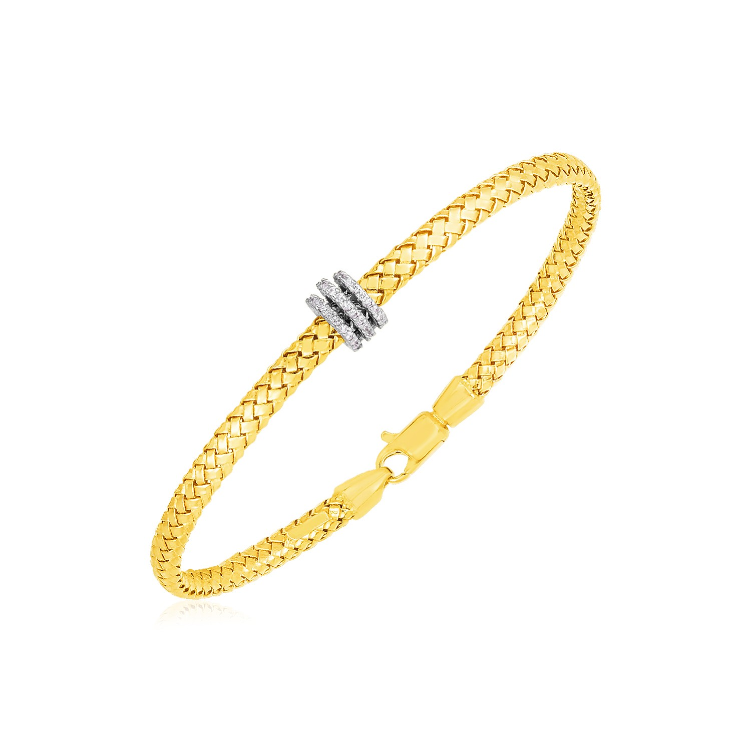 14k Yellow Gold 7 inch Woven Chain Bracelet with Diamonds - Selectique 