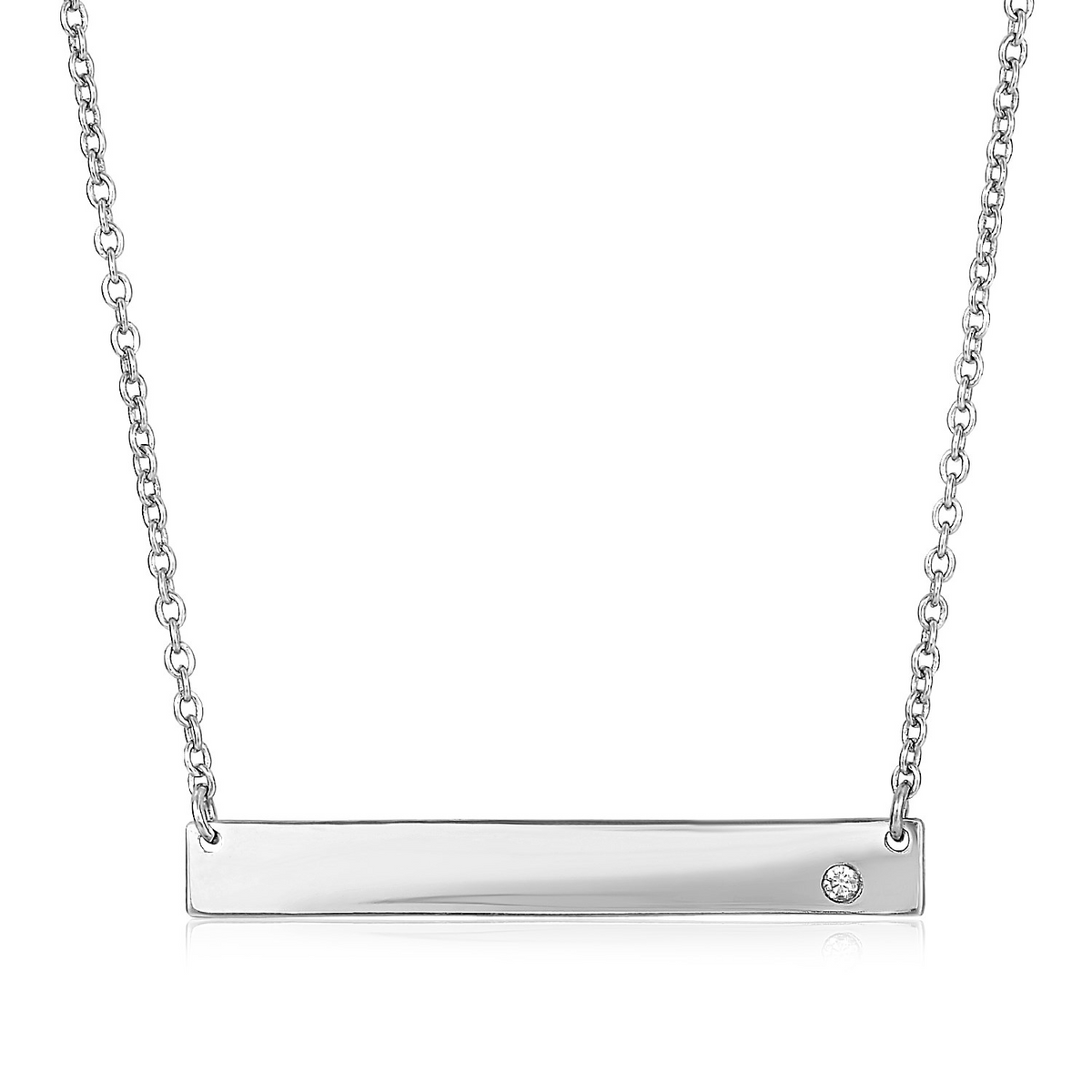 Sterling Silver Polished Bar Necklace with Cubic Zirconia - Selectique 