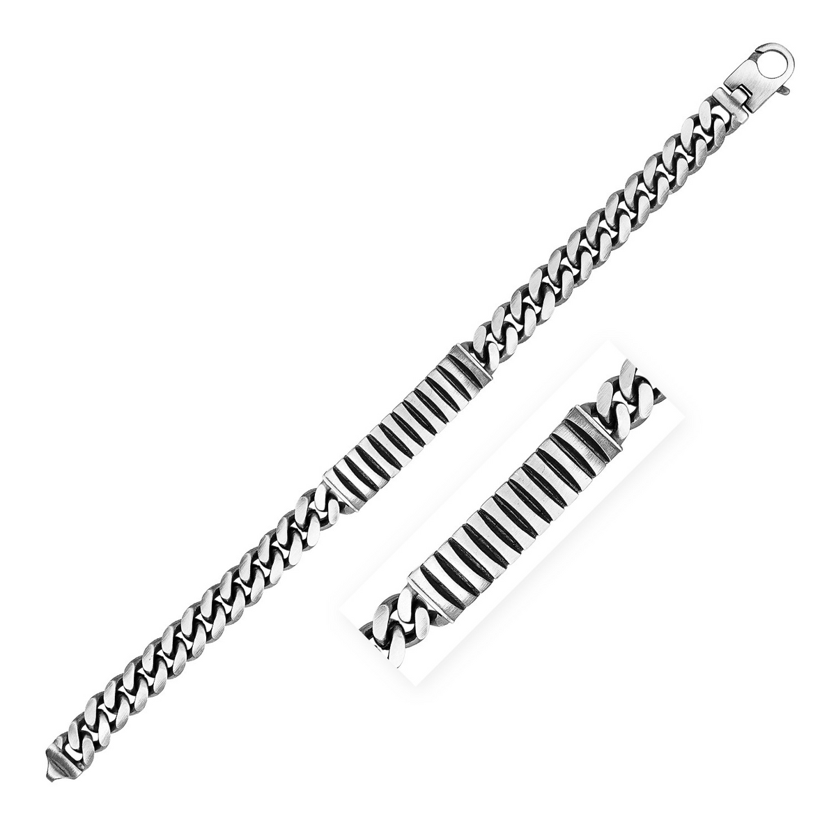 Sterling Silver Gunmetal Finish Cuban Link ID Style Bracelet - Selectique 