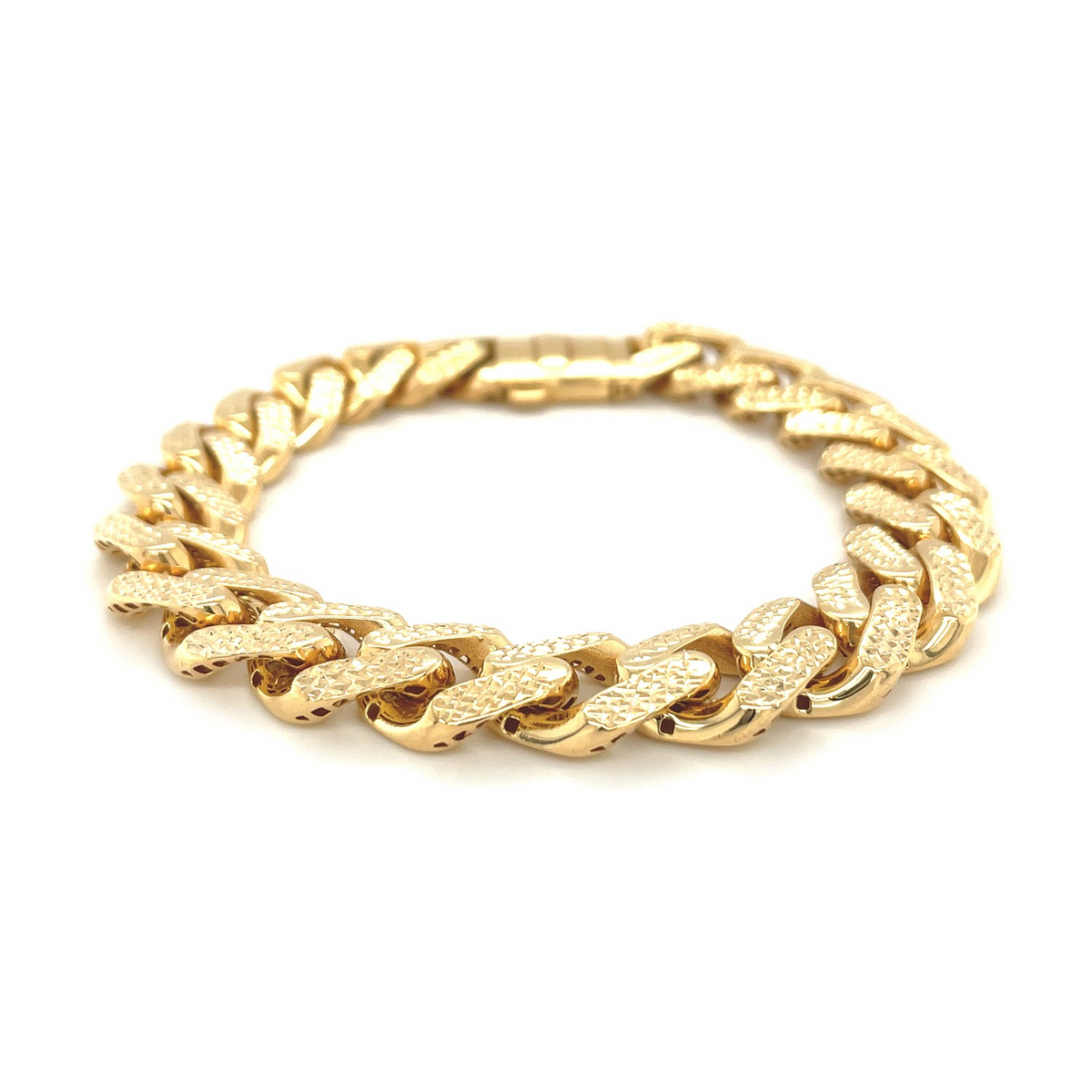 14k Yellow Gold Textured Wide Curb Chain Bracelet - Selectique 