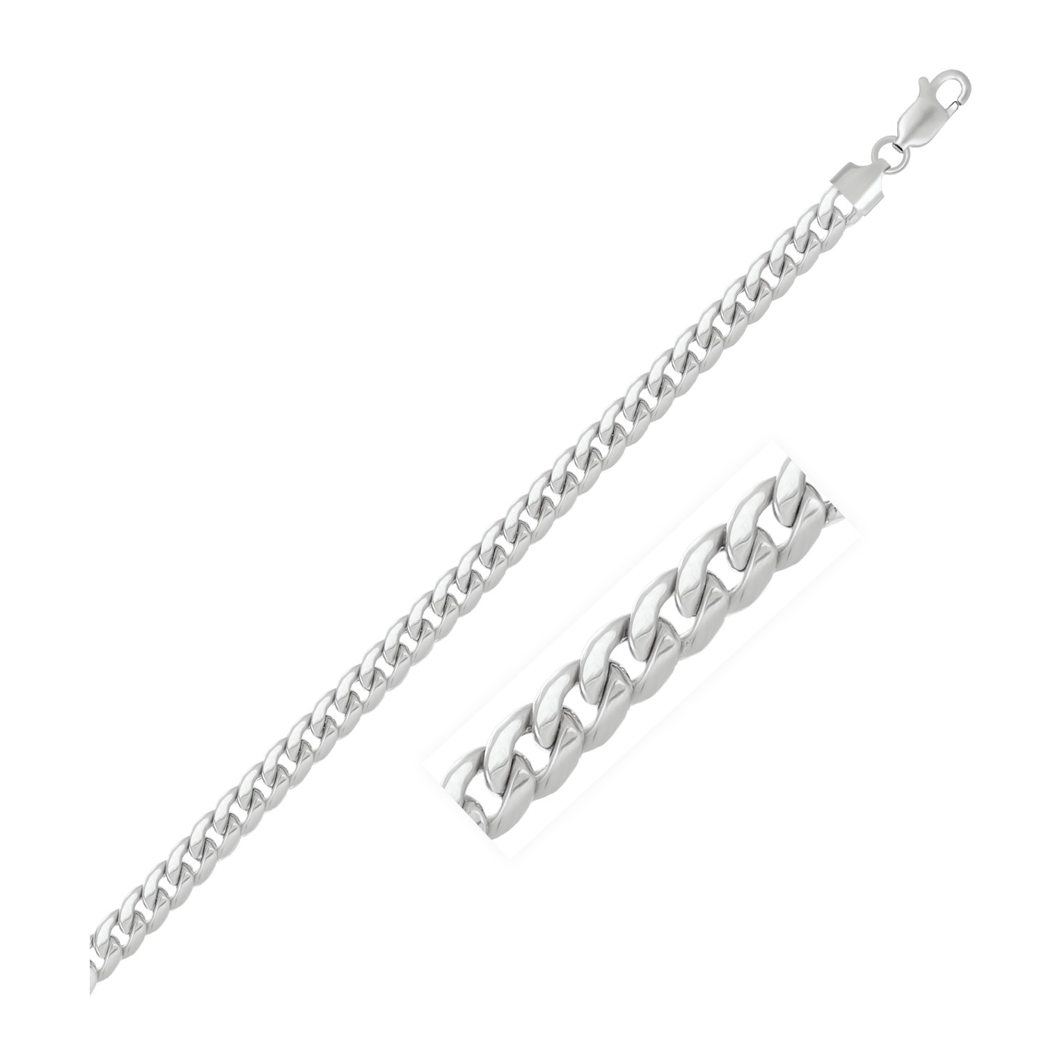 5.5mm 14k White Gold Miami Cuban Semi Solid Bracelet - Selectique 