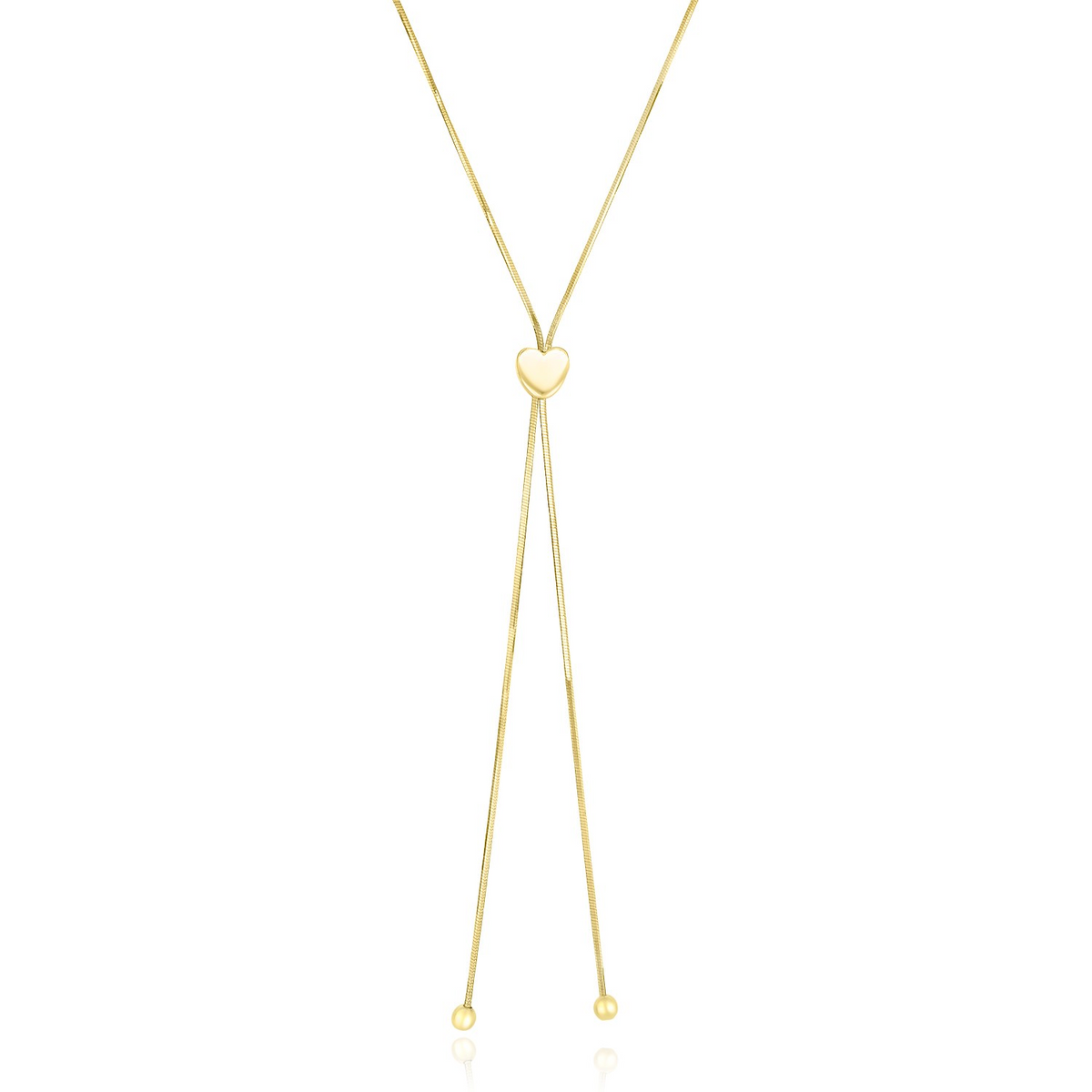 14k Yellow Gold Adjustable Heart Style Lariat Necklace - Selectique 