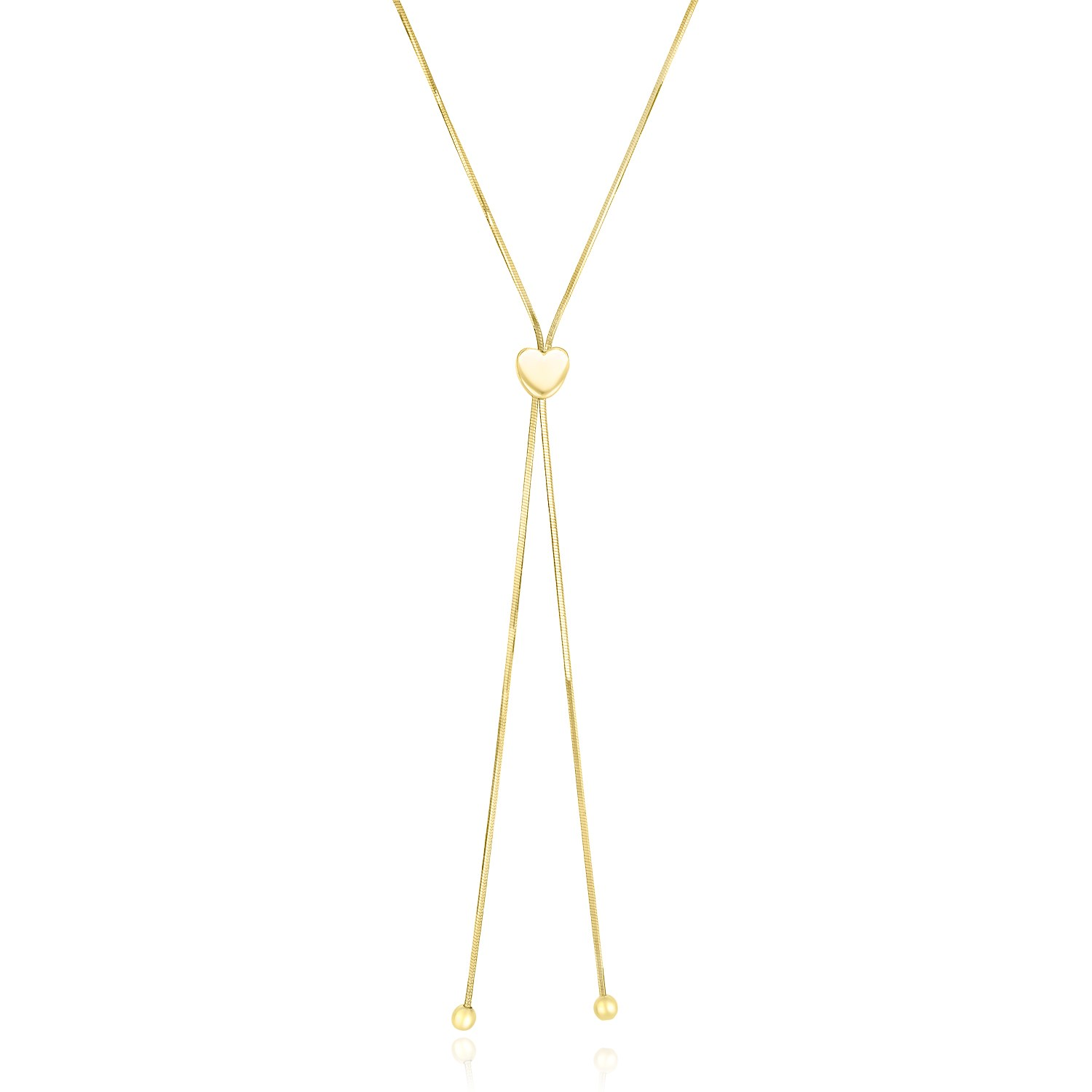 14k Yellow Gold Adjustable Heart Style Lariat Necklace - Selectique 