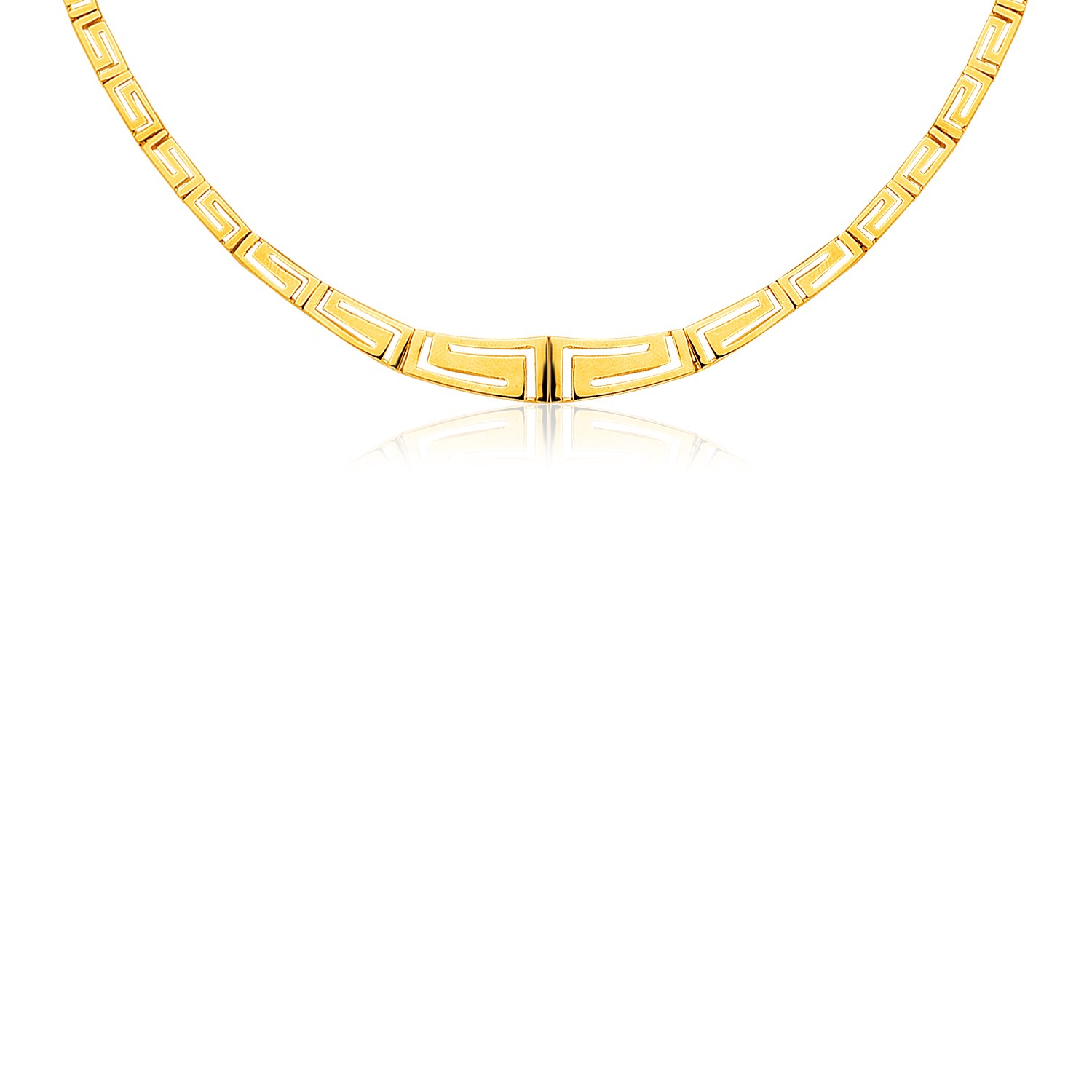 14K Yellow Gold Necklace with Graduated Greek Meander Motif Links - Selectique 