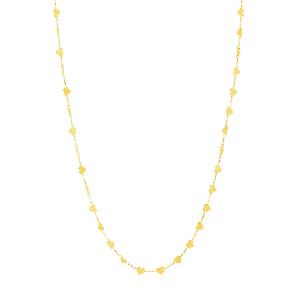 14k Yellow Gold Long Mirrored Heart Chain Station Necklace - Selectique 