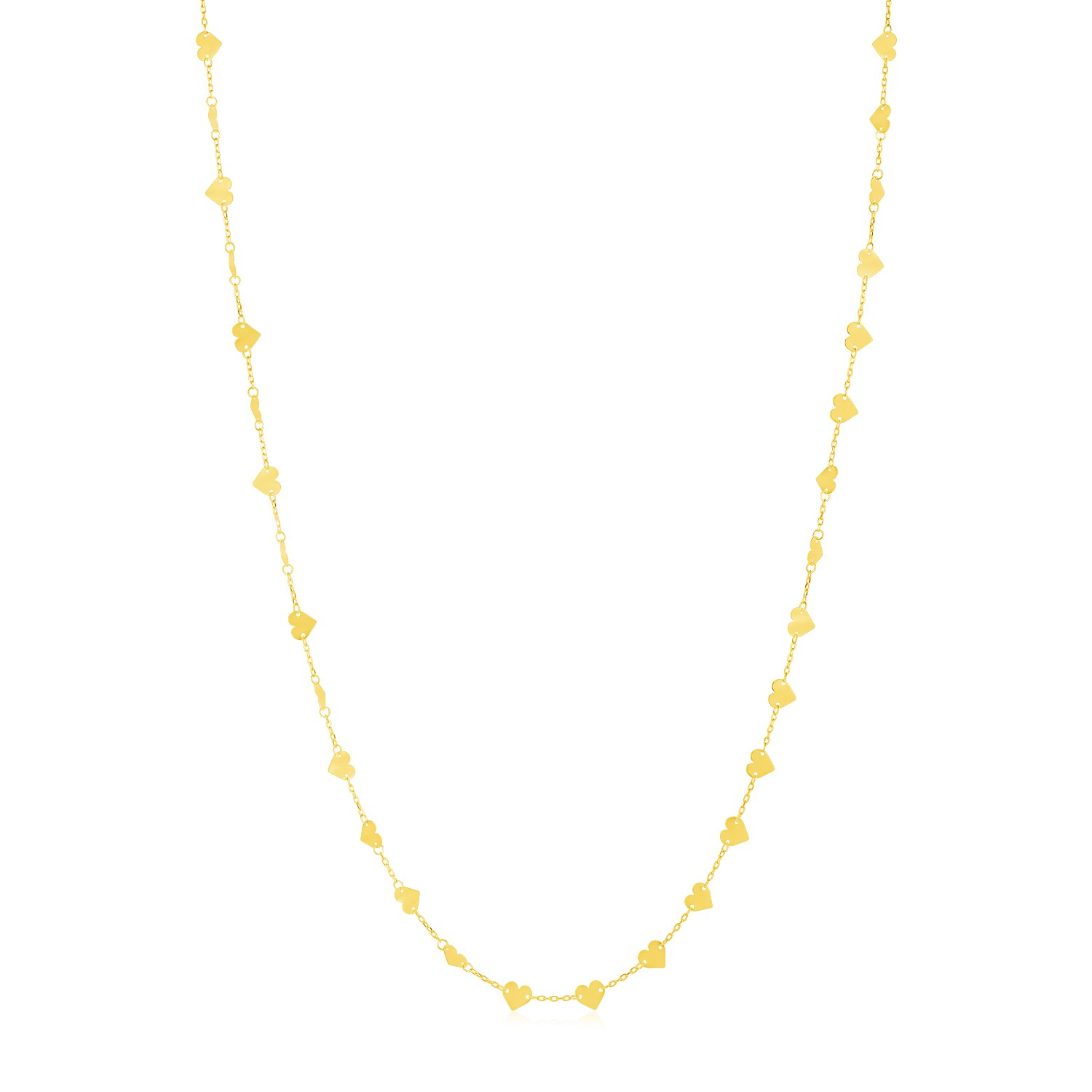 14k Yellow Gold Long Mirrored Heart Chain Station Necklace - Selectique 