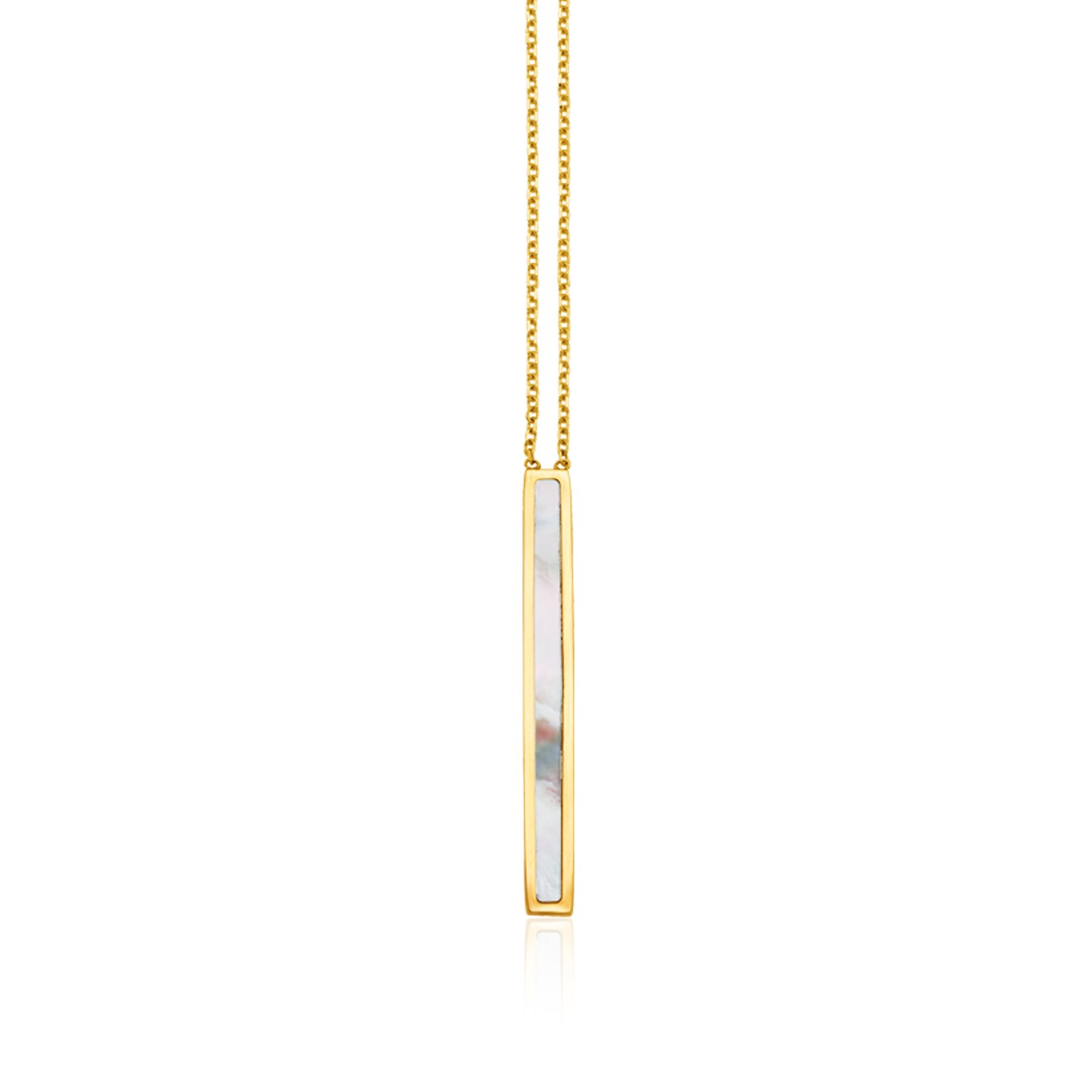 14k Yellow Gold Bar Necklace with Mother of Pearl - Selectique 