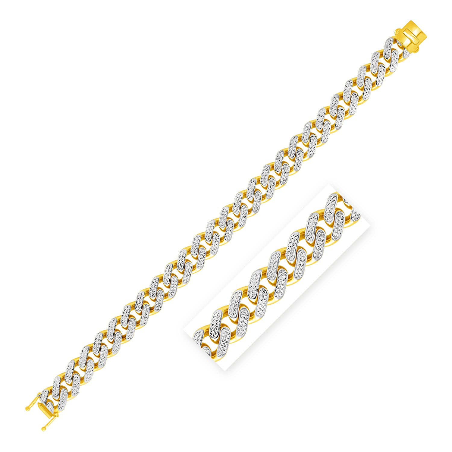 14k Two Tone Gold 8 1/2 inch Curb Chain Bracelet with White Pave - Selectique 