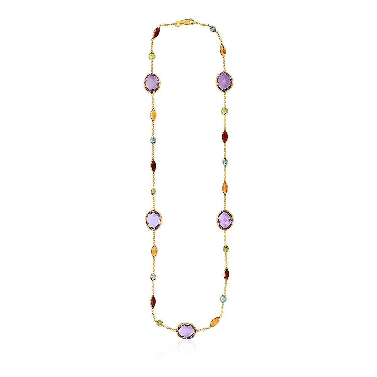 14k Yellow Gold Necklace with Multi-Colored Stones - Selectique 