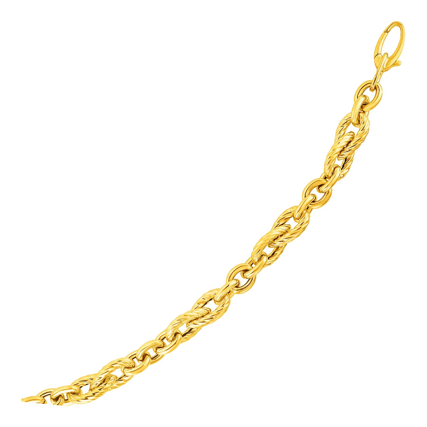 Shiny and Textured Teardrop and Round Link Bracelet in 14k Yellow Gold - Selectique 