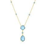 14k Yellow Gold Necklace with Pear-Shaped and Cushion Blue Topaz Briolettes - Selectique 