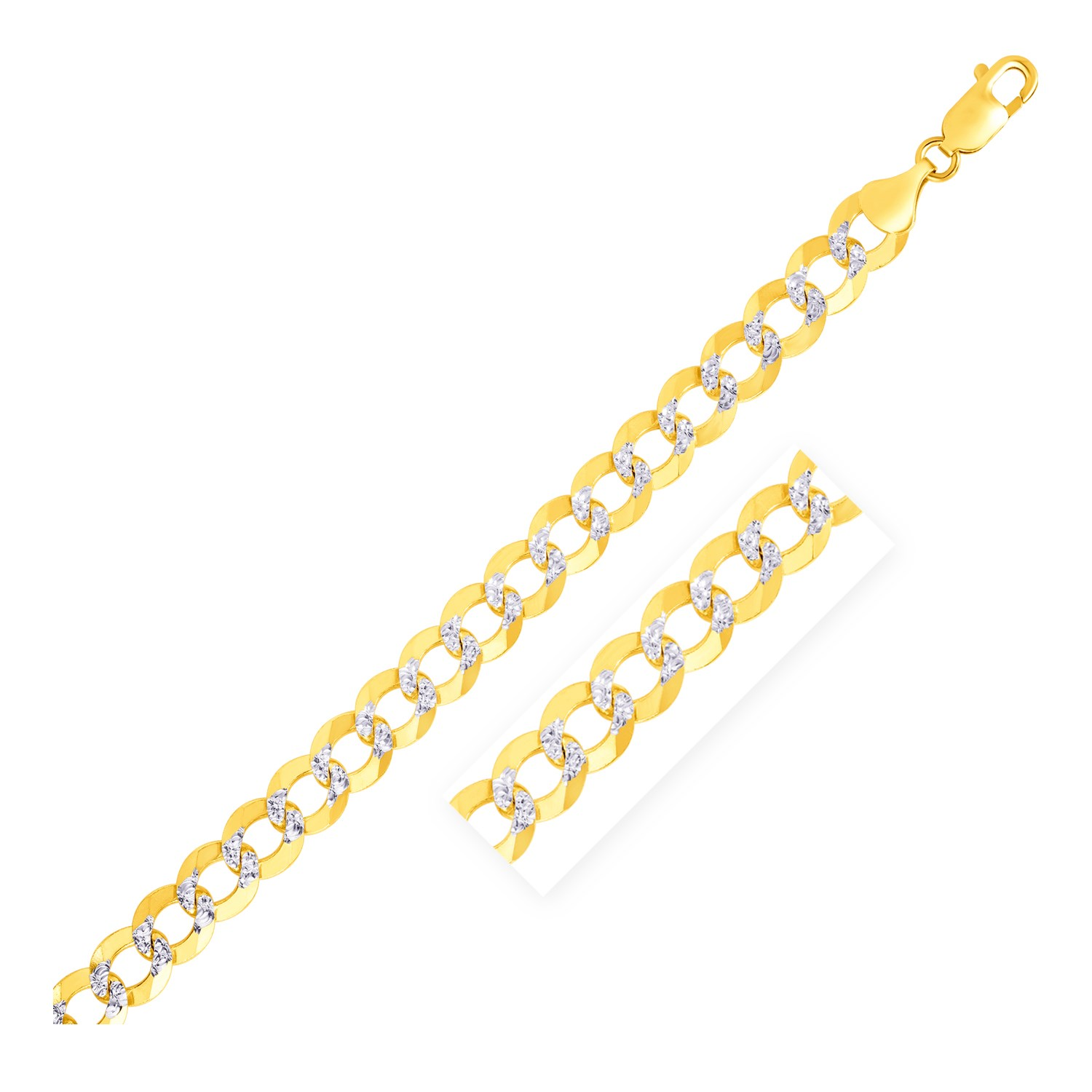 8.2mm 14k Two Tone Gold Pave Curb Bracelet - Selectique 