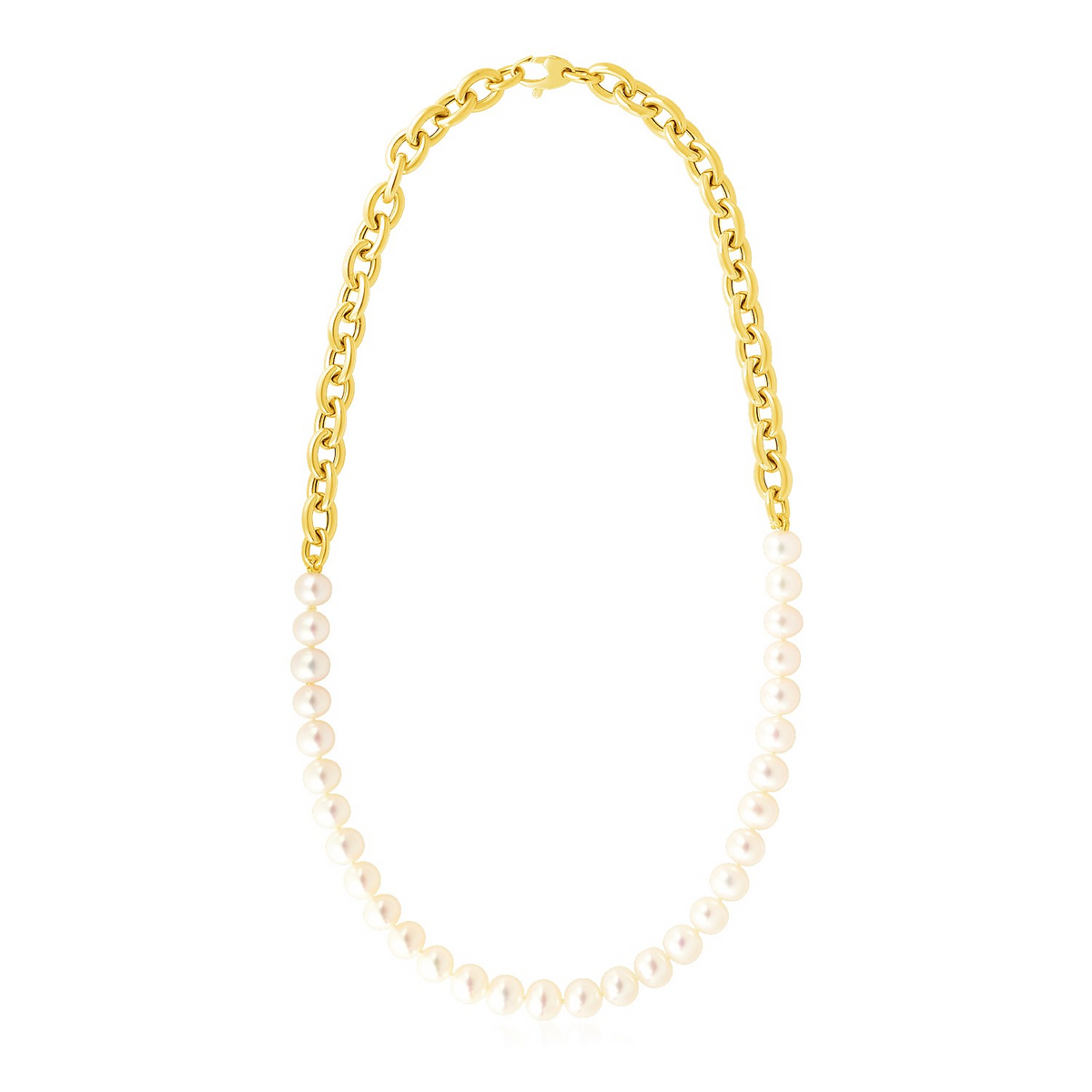 14k Yellow Gold Oval Chain Necklace with Pearls - Selectique 