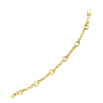 14k Yellow Gold Oval and Round Link Textured Chain Bracelet - Selectique 