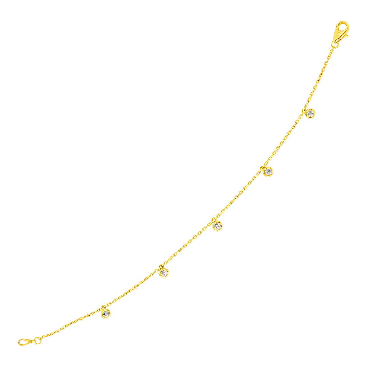 14k Yellow Gold 7 inch Bracelet with Diamond Charms - Selectique 