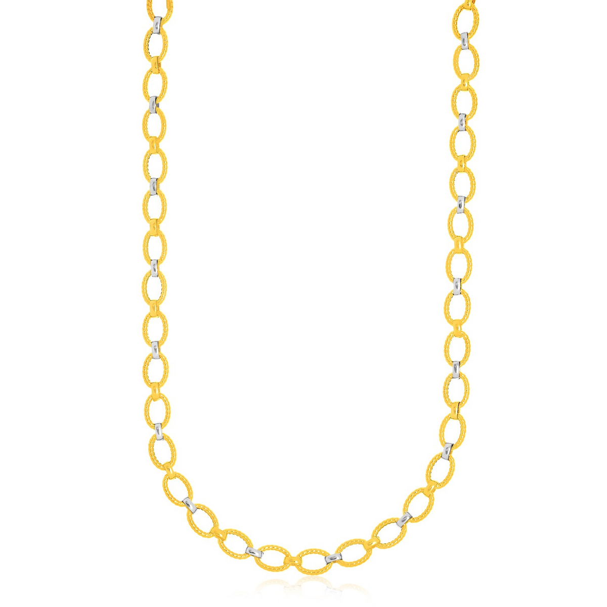 14k Two-Tone Gold Multi-Textured Oval Link Fancy Necklace - Selectique 