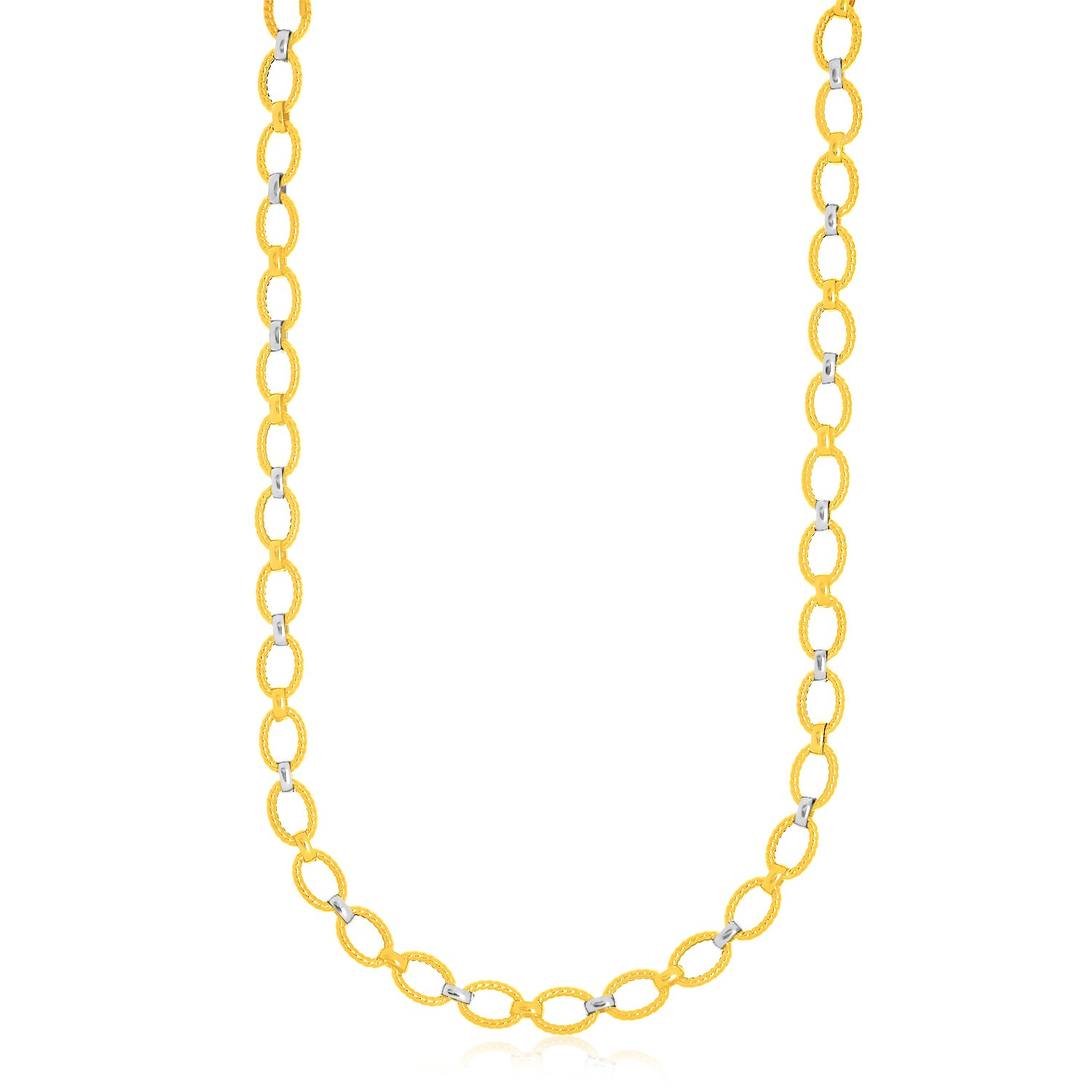 14k Two-Tone Gold Multi-Textured Oval Link Fancy Necklace - Selectique 