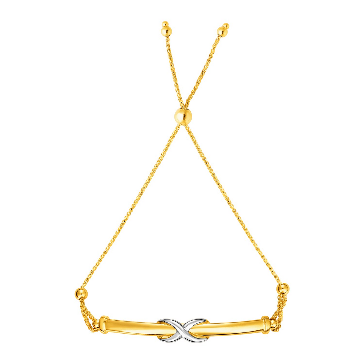 Adjustable Friendship Bracelet with Infinity Motif in 14k Yellow and White Gold - Selectique 