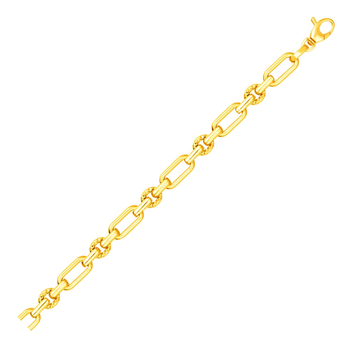 14k Yellow Gold Polished and Textured Link Bracelet - Selectique 