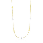 14k Two-Tone Gold Puffed Diamond Cut Teardrop Station Chain Necklace - Selectique 