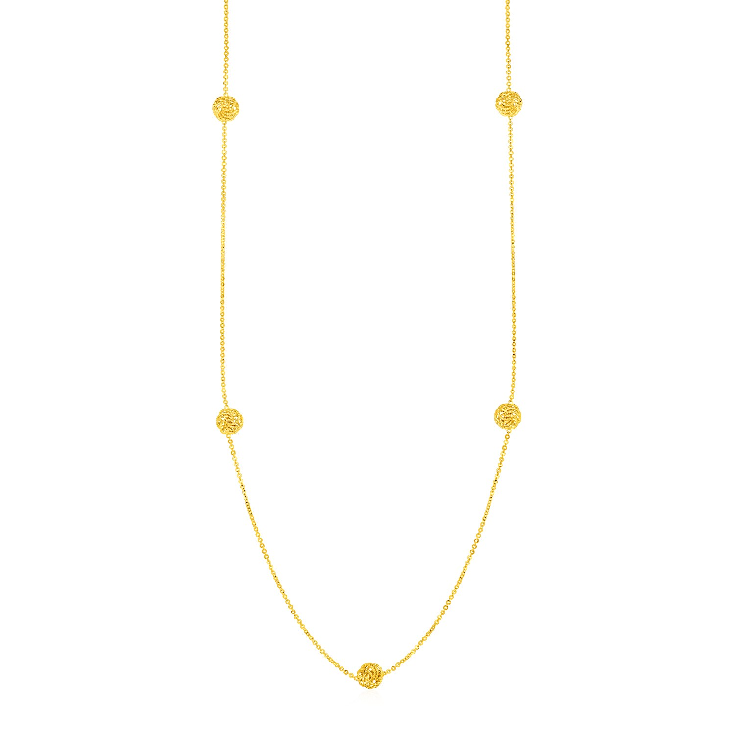 Station Necklace with Textured Love Knots in 14k Yellow Gold - Selectique 