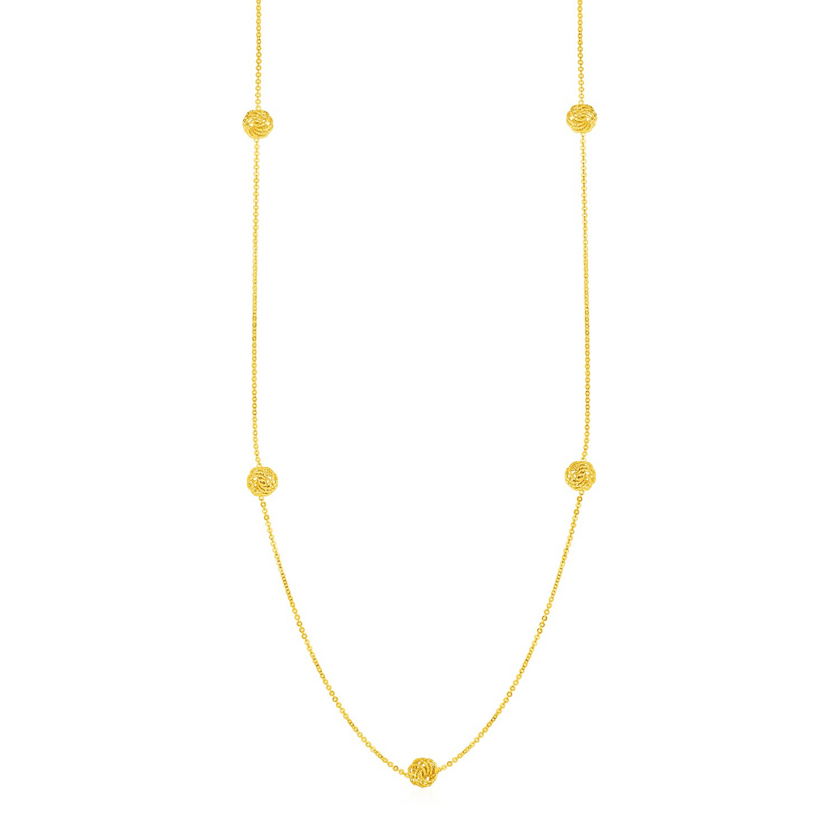 Station Necklace with Textured Love Knots in 14k Yellow Gold - Selectique 