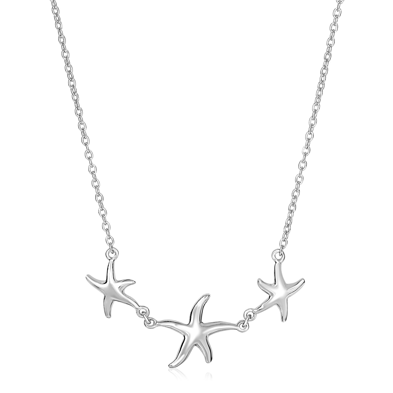 Sterling Silver Necklace with Three Starfish - Selectique 