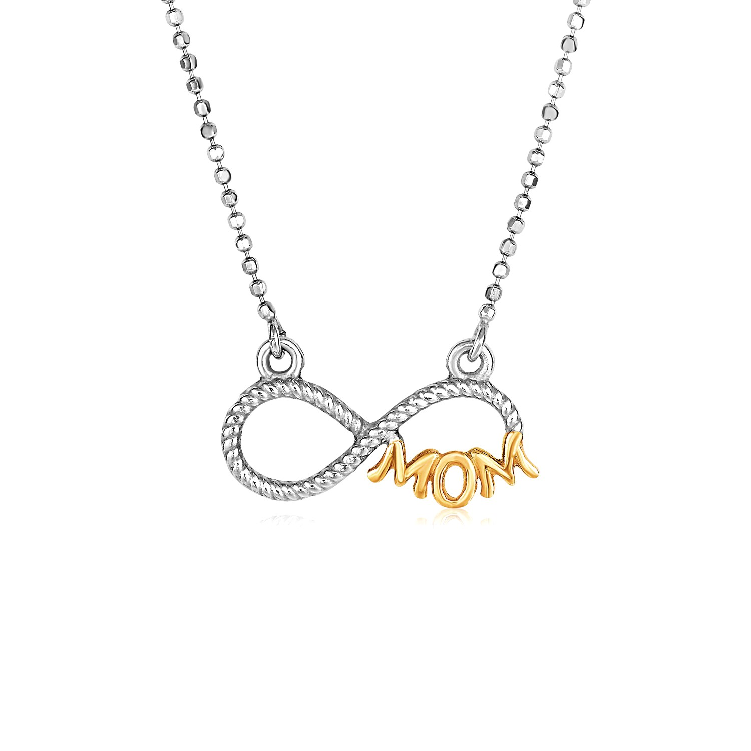 Sterling Silver Two Toned Mom Necklace with Cubic Zirconias - Selectique 