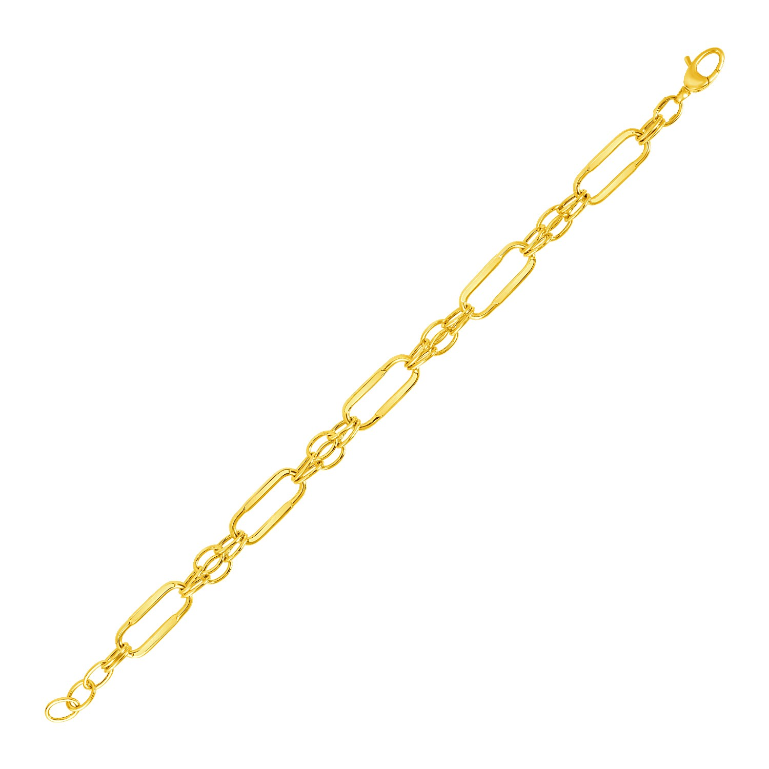 14k Yellow Gold Bracelet with Polished Rectangular Oval Links - Selectique 