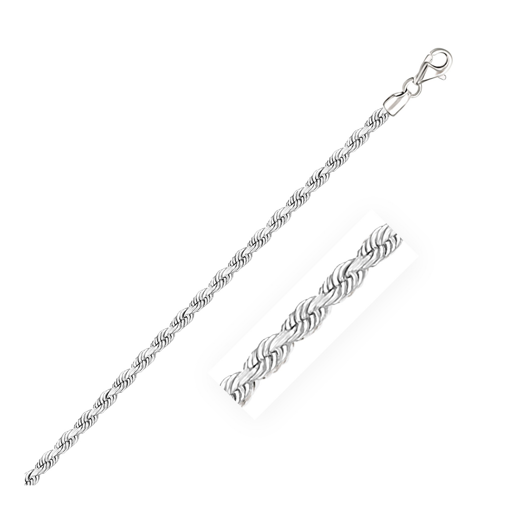 3.0mm 14k White Gold Solid Diamond Cut Rope Bracelet - Selectique 