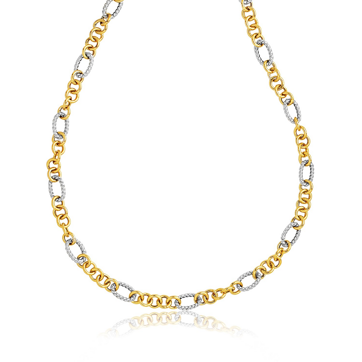 14k Two-Tone Round and Cable Style Link Necklace - Selectique 