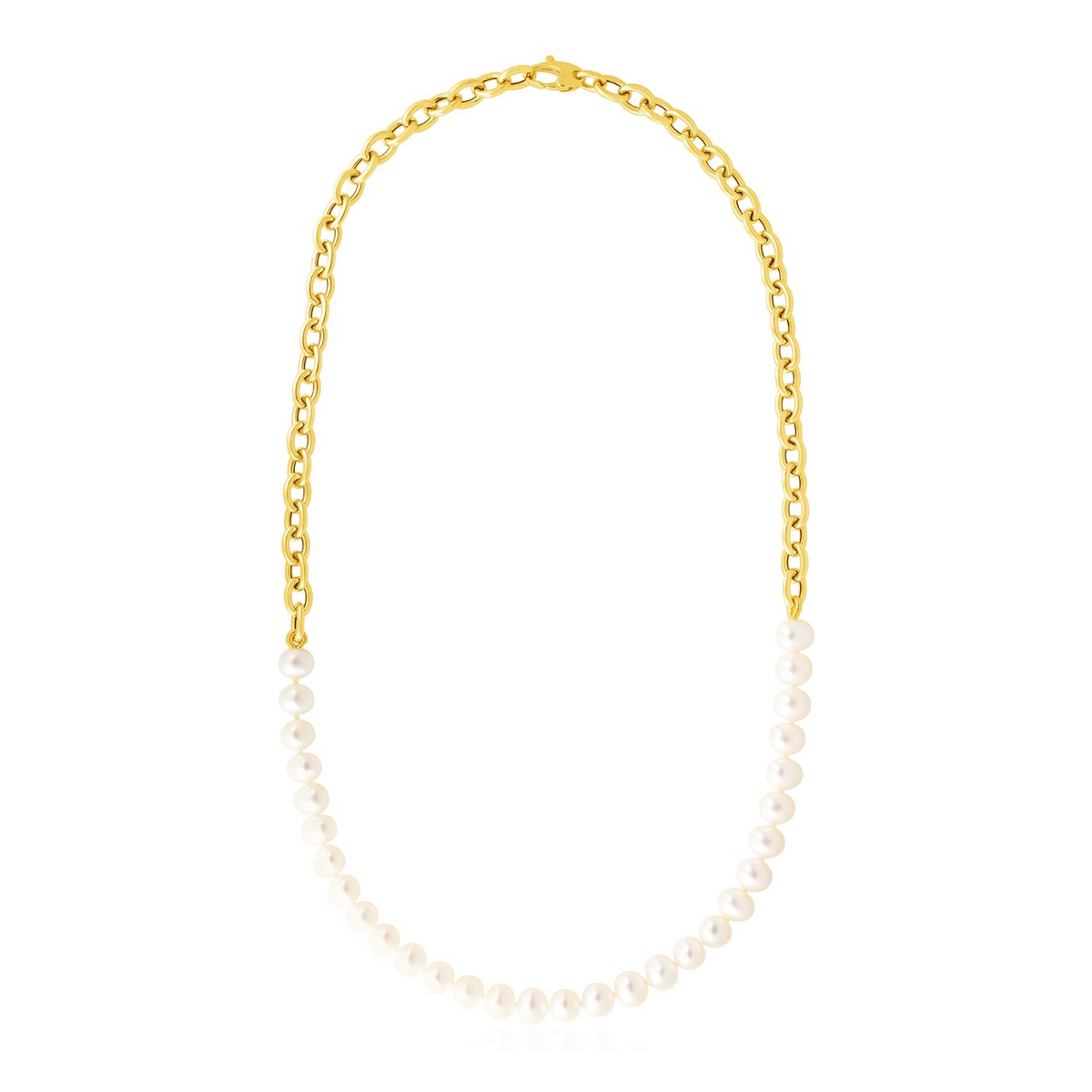 14k Yellow Gold Oval Chain Necklace with Pearls - Selectique 