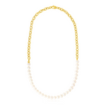 14k Yellow Gold Oval Chain Necklace with Pearls - Selectique 