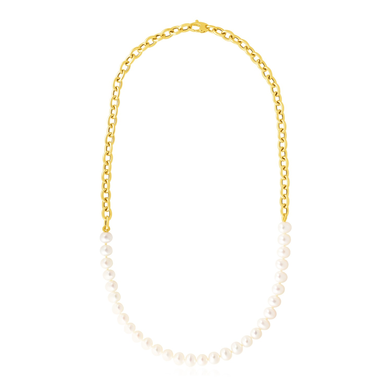 14k Yellow Gold Oval Chain Necklace with Pearls - Selectique 