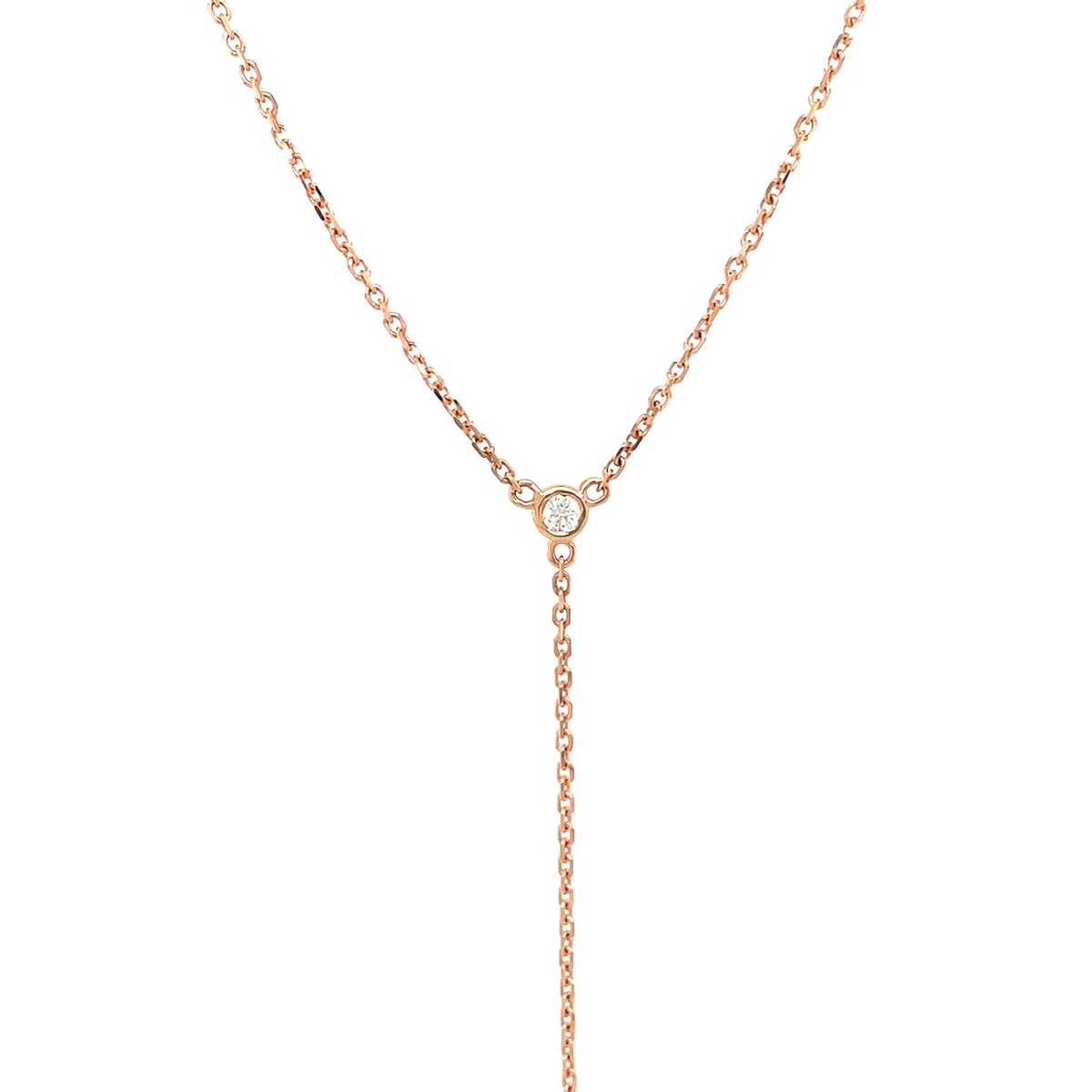 14k Rose Gold 20 inch Lariat Necklace with Diamonds - Selectique 