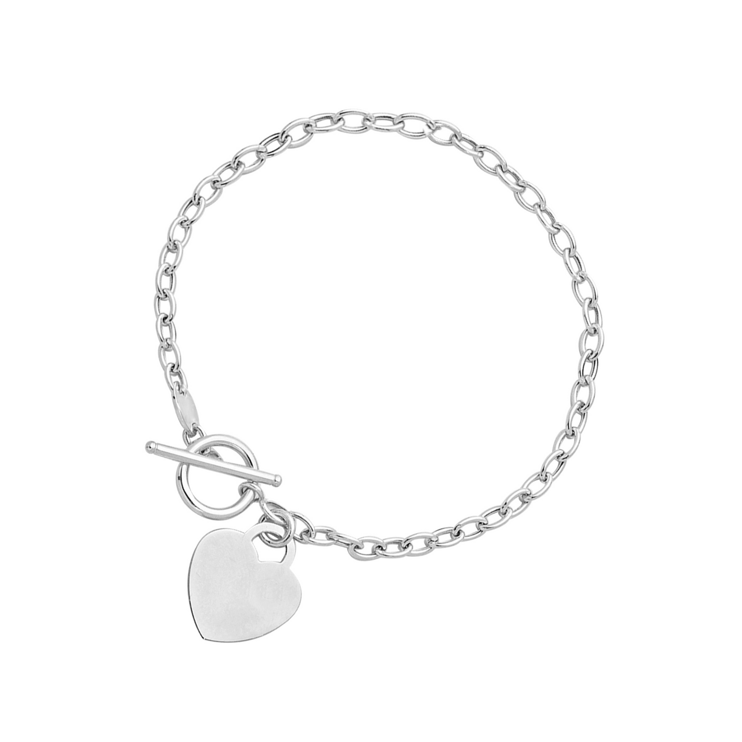 Toggle Bracelet with Heart Charm in 14k White Gold - Selectique 