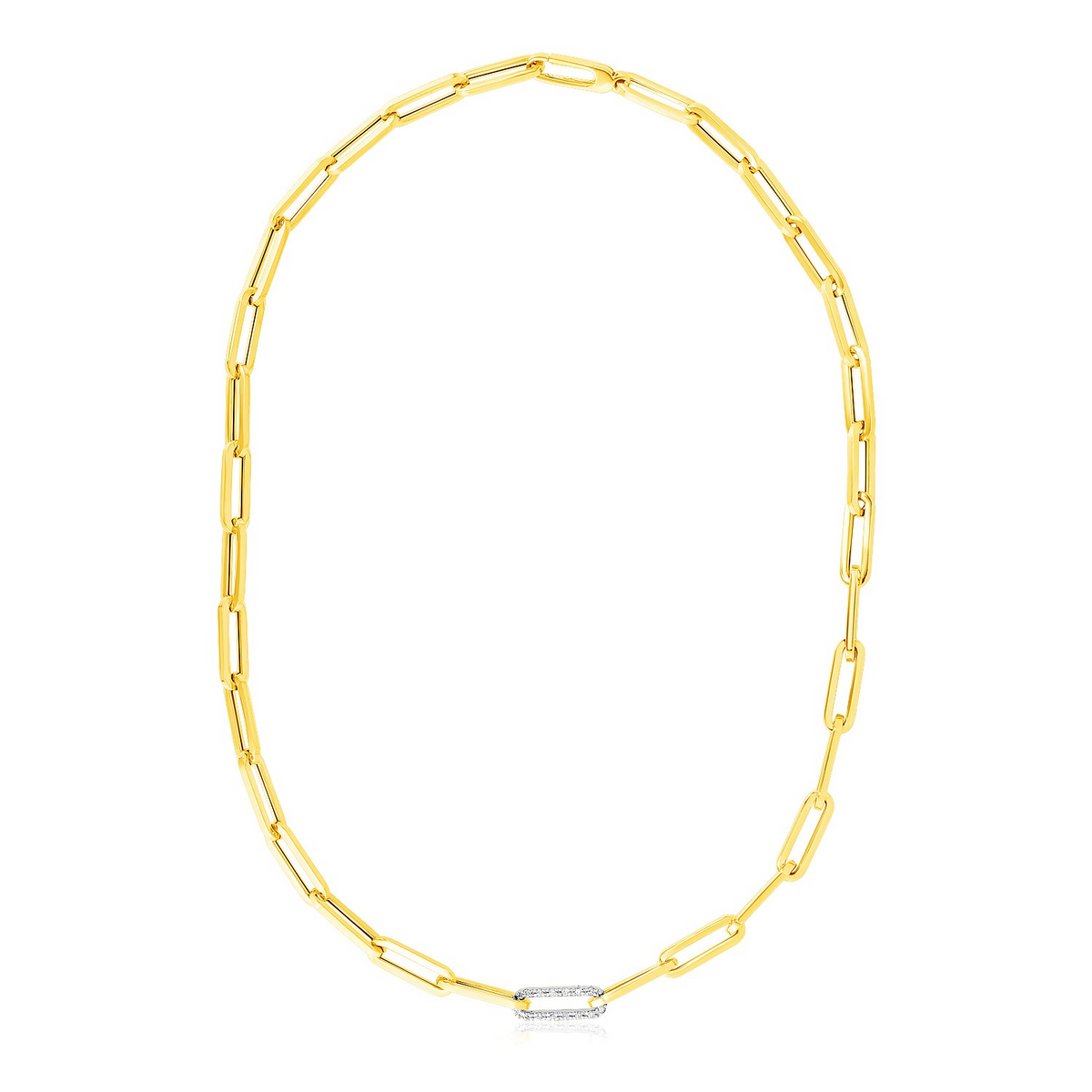 14k Yellow Gold Paperclip Chain Necklace with Diamond Link - Selectique 