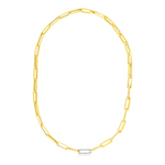 14k Yellow Gold Paperclip Chain Necklace with Diamond Link - Selectique 