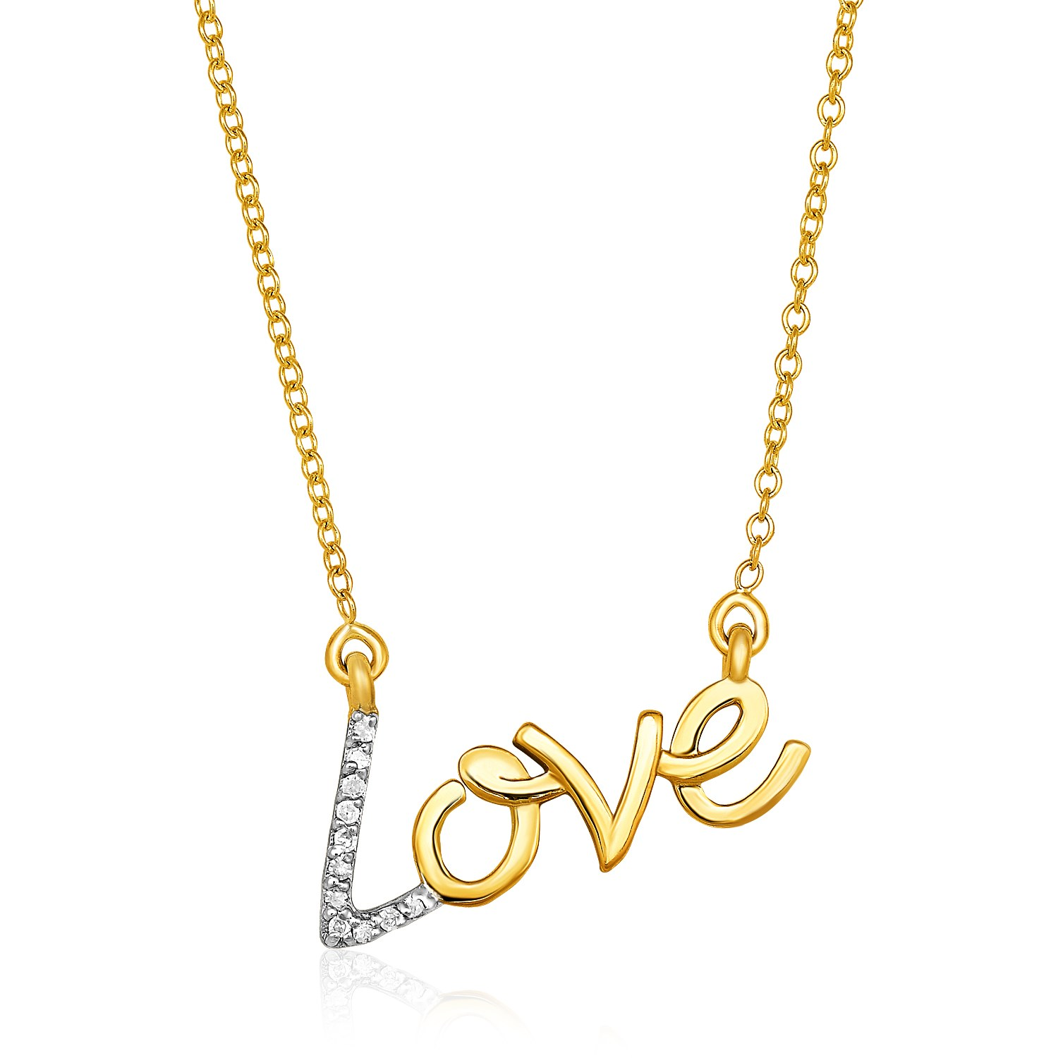 14k Yellow Gold 18 inch Necklace with Gold and Diamond Love Symbol - Selectique 